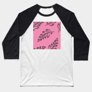 Trendy leaf repeat pattern brown leaves in pink background Baseball T-Shirt